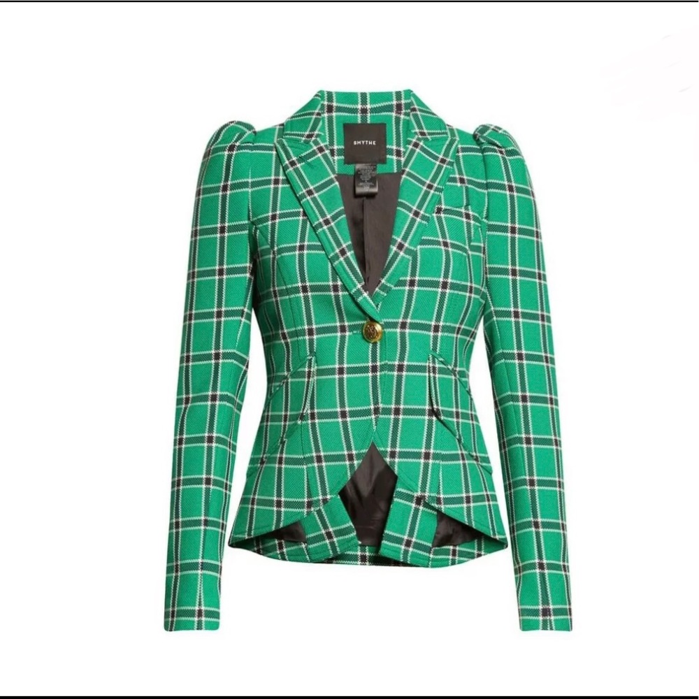 Smythe Kelly green plaid puff sleeve blazer US 10 BNWT